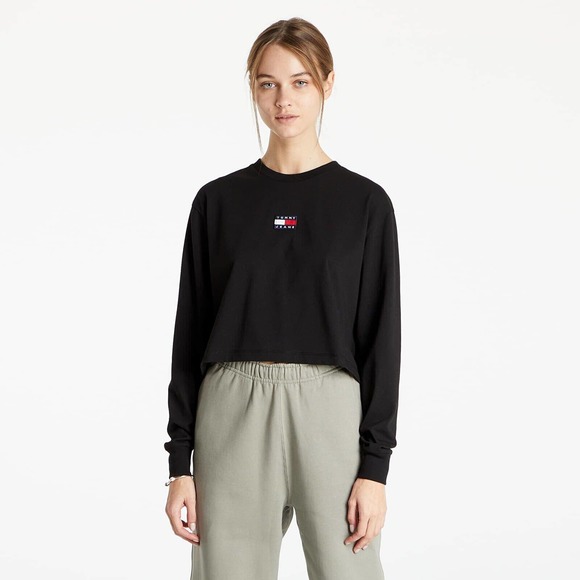 Tommy Hilfiger Tops - Tommy Jeans Crop T-shirt Long Sleeve Badge Center, Black Sz M